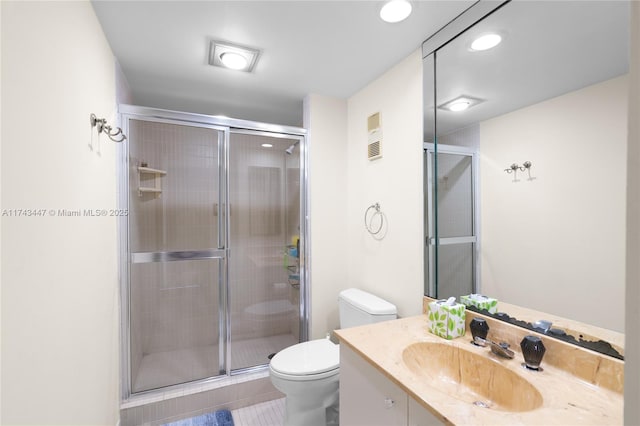 20281 E Country Club Dr Unit 403, Aventura, FL 33180 - bathroom featuring toilet, vanity, a shower stall, and recessed lighting