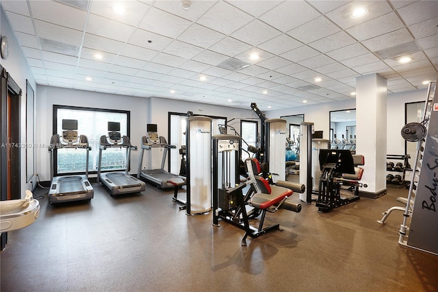 workout area with a drop ceiling