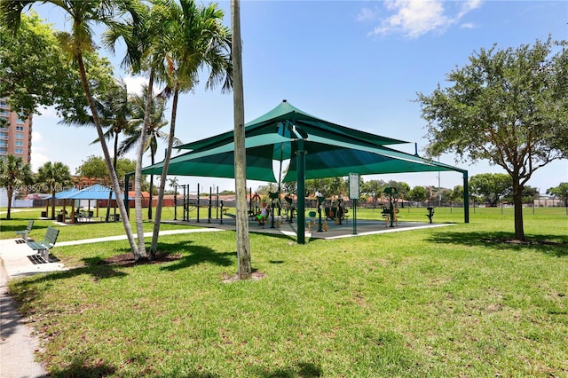 view of home's community with a yard and a gazebo