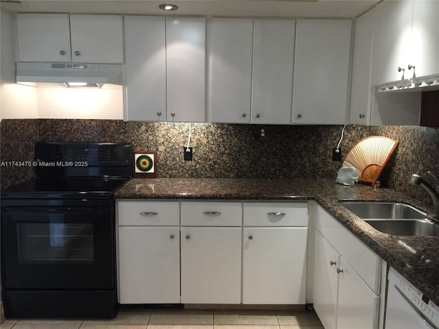 1351 NE Miami Gardens Dr Unit 1403E, Miami, FL 33179 - kitchen with dishwasher, sink, white cabinets, decorative backsplash, and electric range
