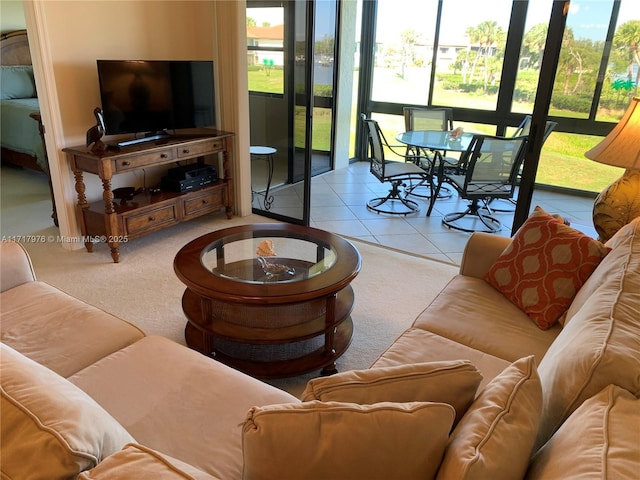 living room featuring light tile patterned flooring