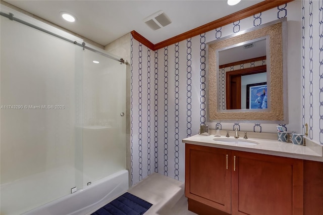 full bathroom with vanity and visible vents