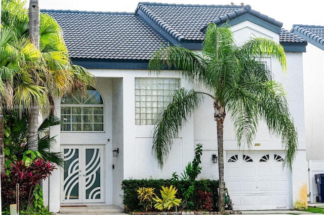 exterior space with a garage