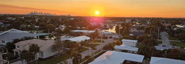 view of aerial view at dusk