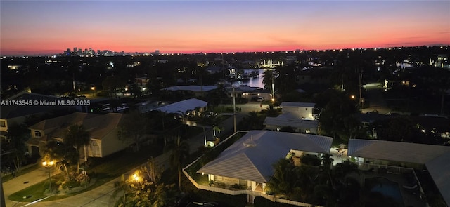 view of aerial view at dusk