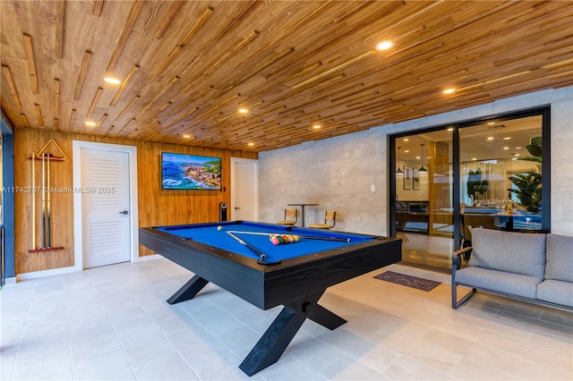 game room featuring wooden ceiling and billiards