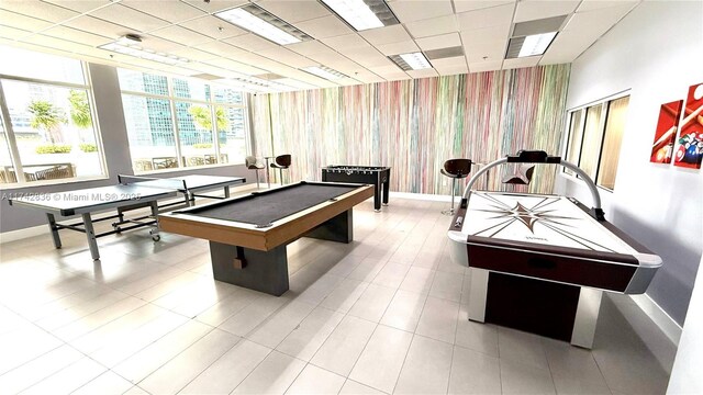 1200 Brickell Bay Dr Unit 2216, Miami, FL 33131 - playroom featuring a paneled ceiling, billiards, and wallpapered walls