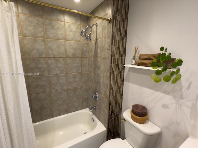 bathroom with shower / bath combo and toilet