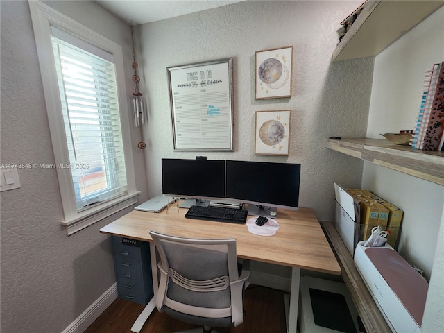 office space featuring dark wood-type flooring