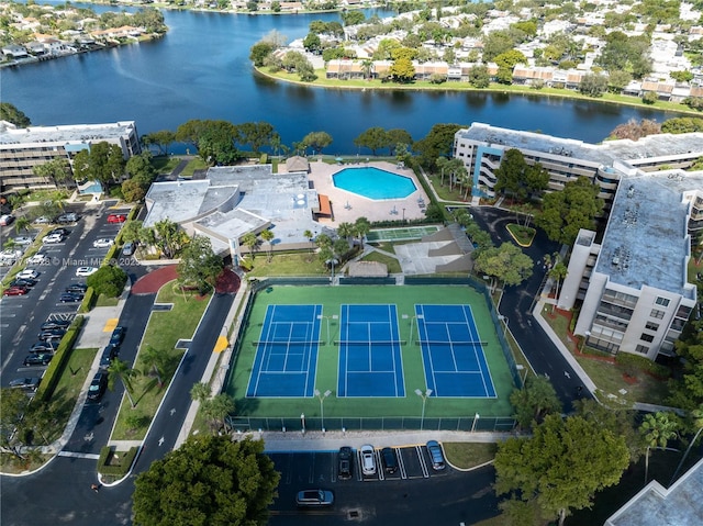 aerial view featuring a water view