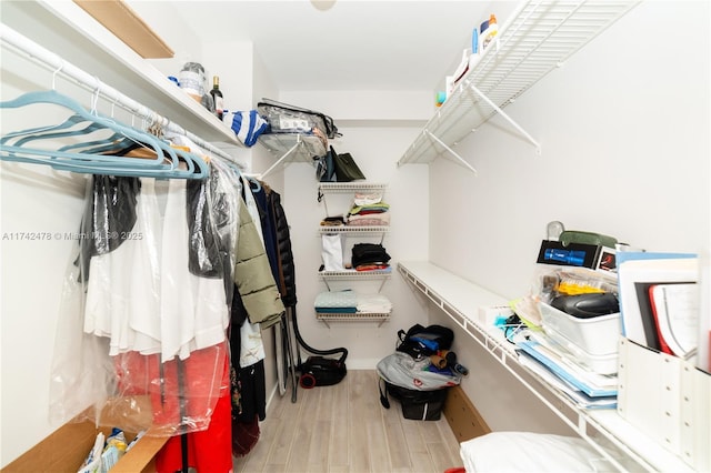 spacious closet with light hardwood / wood-style flooring