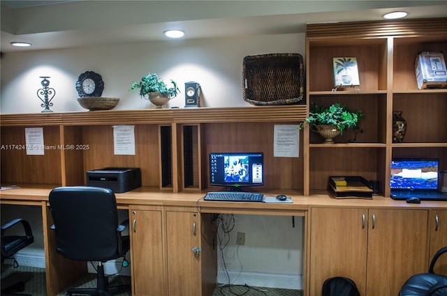 home office featuring built in desk