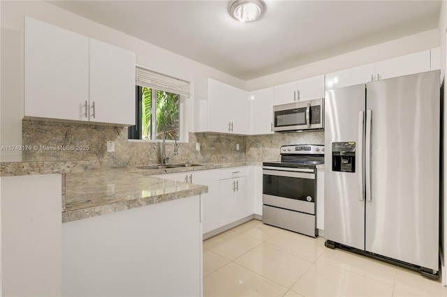 kitchen with white cabinetry, sink, decorative backsplash, and appliances with stainless steel finishes