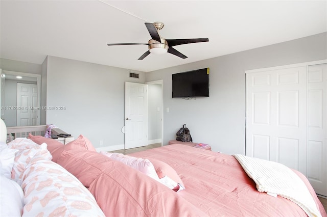 6911 Environ Blvd Unit 5L, Lauderhill, FL 33319 - bedroom with a ceiling fan, baseboards, visible vents, and a closet