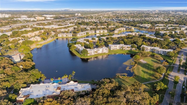 aerial view featuring a water view