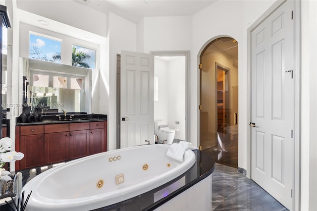 bathroom with vanity, toilet, and a bathtub