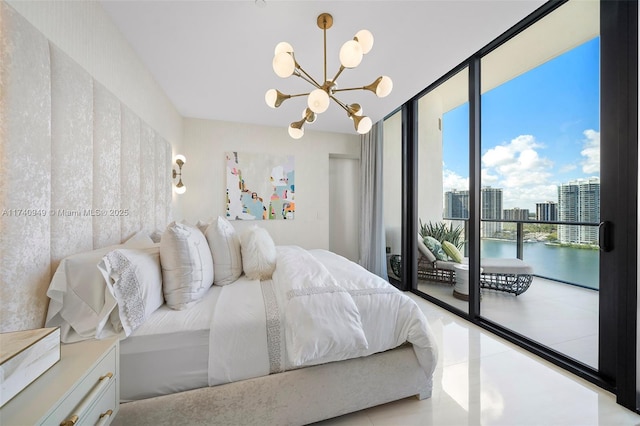 5000 Island Estates Dr Unit Ph1508, Aventura, FL 33160 - bedroom featuring a chandelier and access to outside