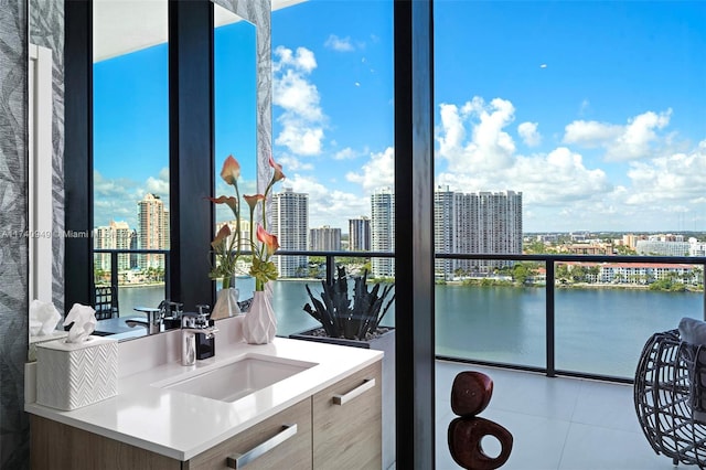 5000 Island Estates Dr Unit Ph1508, Aventura, FL 33160 - kitchen featuring a sink, a city view, a water view, and modern cabinets