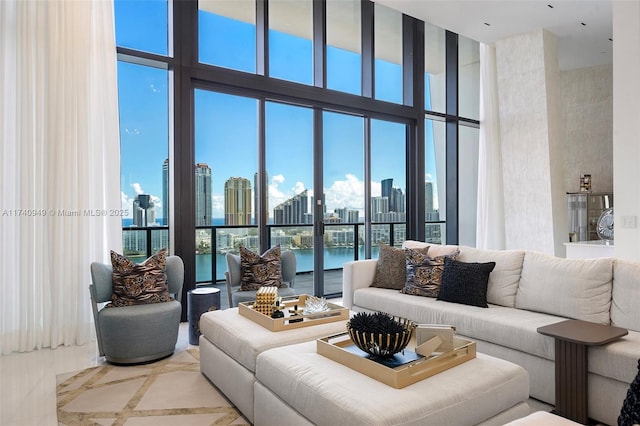 5000 Island Estates Dr Unit Ph1508, Aventura, FL 33160 - living room with a skyline view and a towering ceiling