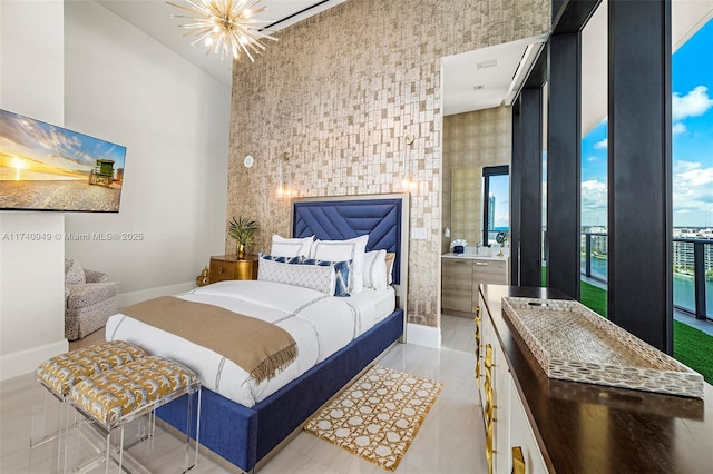 5000 Island Estates Dr Unit Ph1508, Aventura, FL 33160 - bedroom featuring baseboards and a chandelier