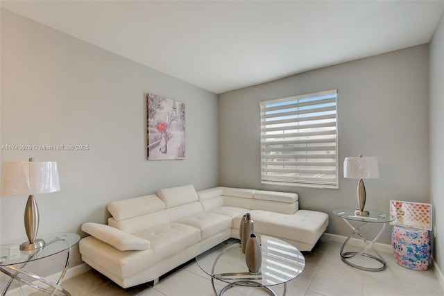 living room featuring light tile patterned floors