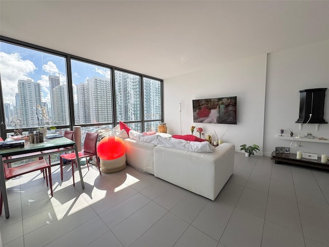 living room with tile patterned floors