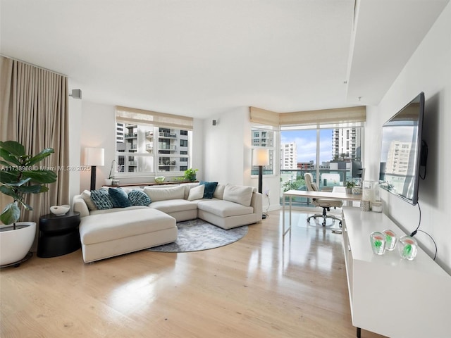 living room with light hardwood / wood-style flooring