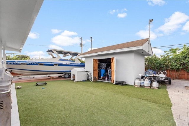 view of yard with a shed