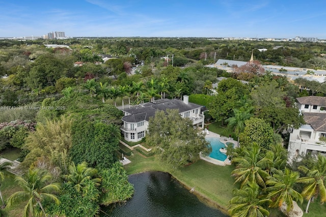 bird's eye view featuring a water view