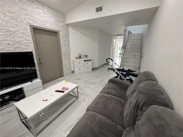 living room with vaulted ceiling