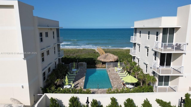 view of water feature featuring a view of the beach