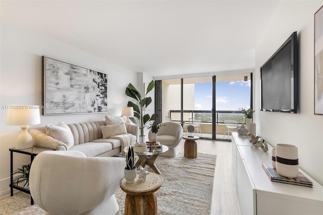 living room with floor to ceiling windows and hardwood / wood-style floors