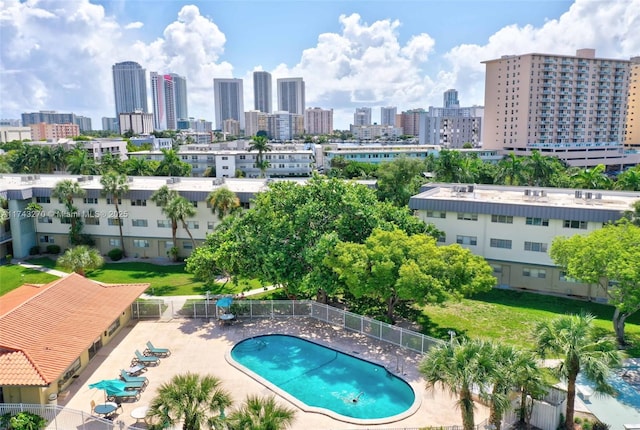 view of swimming pool featuring a patio