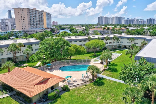 view of pool featuring central AC and a patio