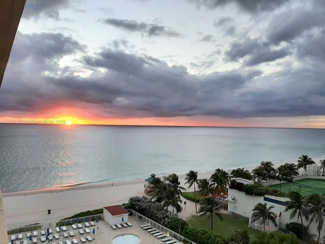 property view of water featuring a beach view