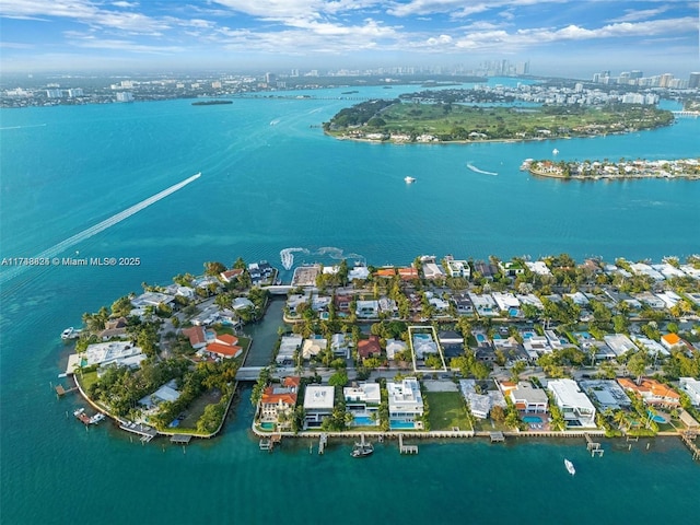 bird's eye view with a view of city and a water view