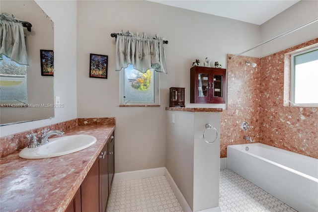 bathroom with vanity and separate shower and tub