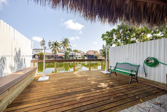 deck with a water view