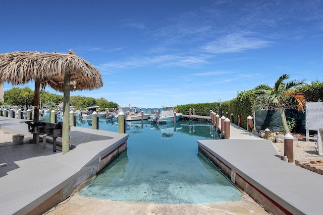 dock area featuring a water view