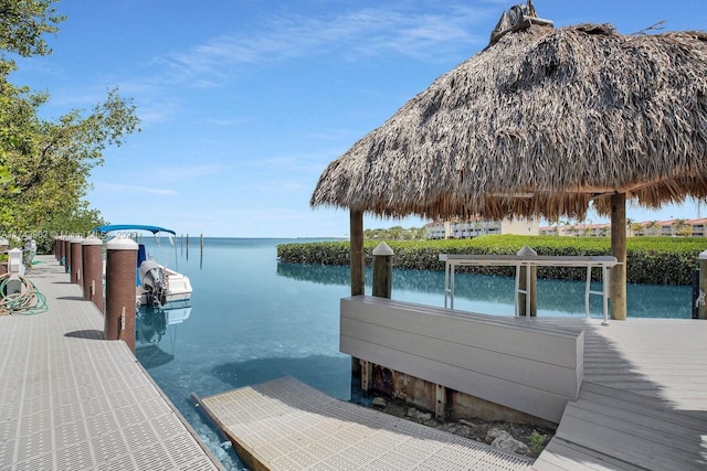 dock area featuring a water view