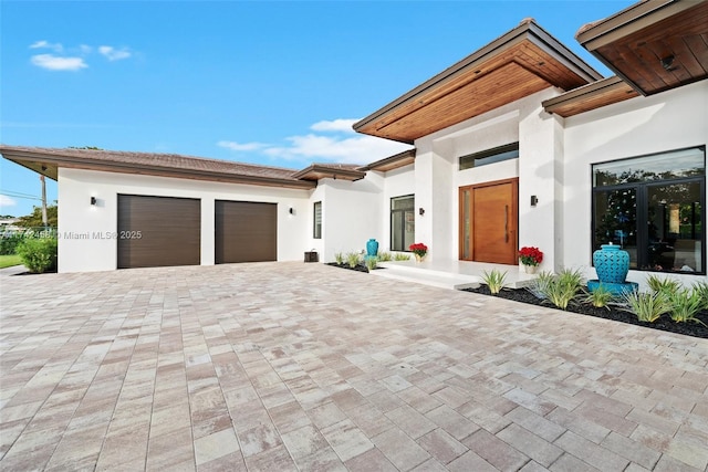 exterior space with a garage