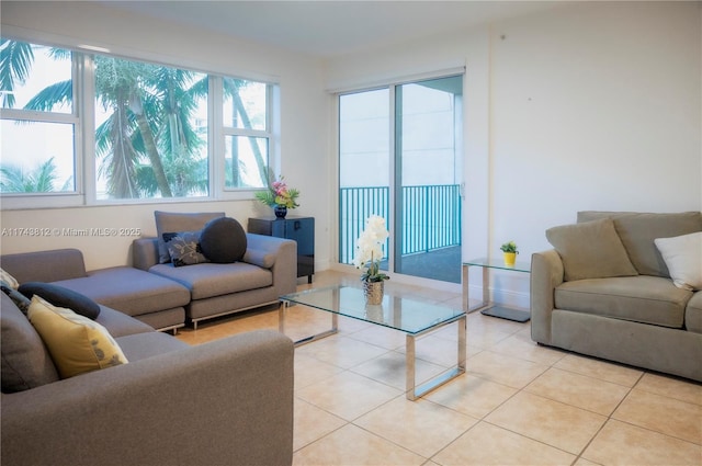 living room featuring light tile patterned floors