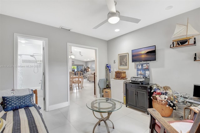 interior space featuring ceiling fan