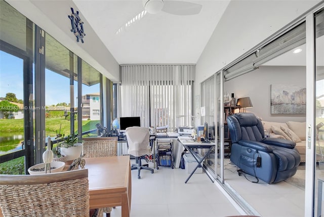 tiled office space with ceiling fan and plenty of natural light