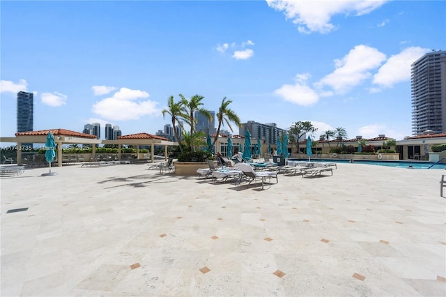 view of pool featuring a patio