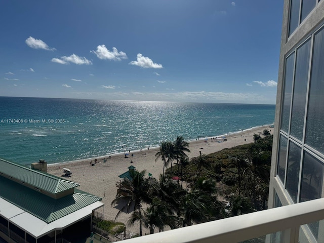 view of water feature with a view of the beach