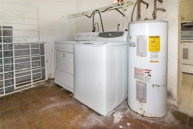 laundry area with independent washer and dryer and water heater