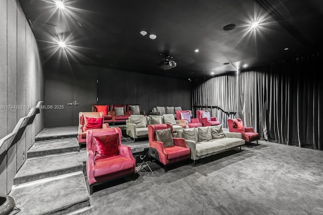 home theater room with carpet flooring