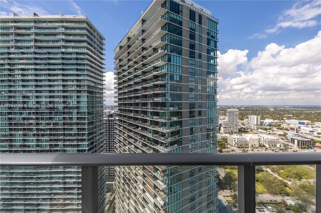 view of building exterior with a city view