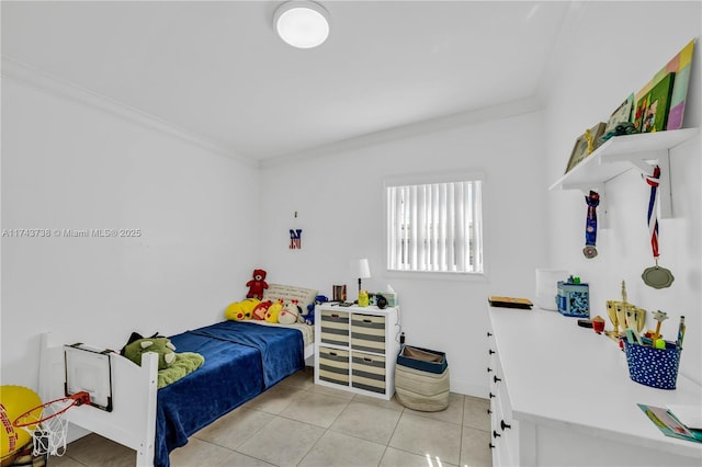 tiled bedroom with ornamental molding